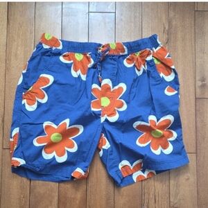 Massive Retro 70's Floral Blue and Orange Shorts Size L